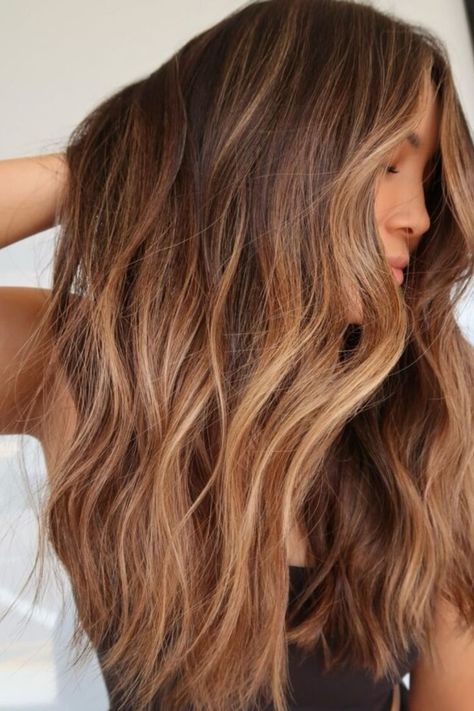 Caramel bronde is a warm fall hue that falls into the category of golden and tawny shades.
With a pop of caramel highlights, this bronde balayage will soften any harsh tones and create harmony between all the blends. What a perfect seasonal look!//photocredit:@alex.mercedesss Blonde Hair To Brown Balayage, Low Maintance Baylage, Baylage Hair Dark, Blonde Balayage Brunettes, Warm Balayage Brunettes, Warm Blonde Balayage On Dark Hair, Full Balayage Brunettes, Carmel Balayage Brunettes, Honey Bronde Haircolor