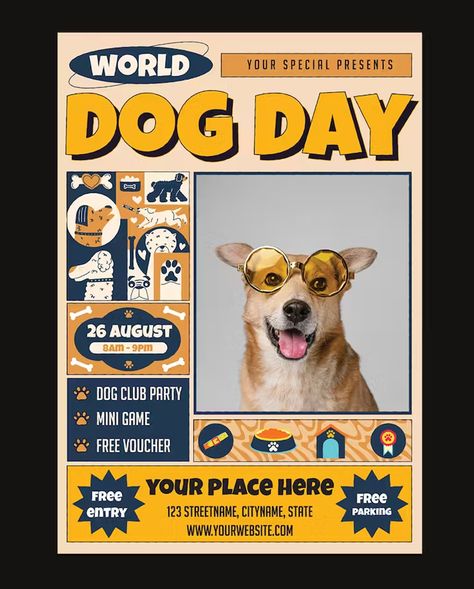 Dog Day Flyer Template AI, EPS Poster Dog Design, Pet Event Poster, Dog Event Poster, Dog Flyer Design, Pet Poster Design, Animal Poster Design, Dog Poster Design, Dog Event, Dog Fundraiser