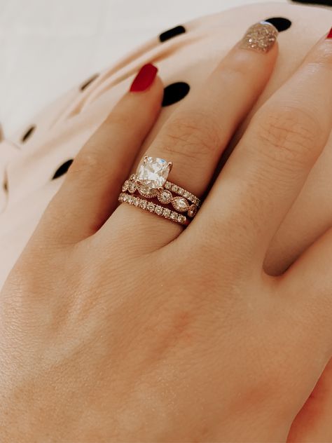 Rose gold solitaire pave engagement ring with rose gold wedding band and anniversary band Solitaire Pave Engagement Ring, Pave Solitaire Engagement Ring, Rose Gold Wedding Band, Stacked Wedding Bands, Stacked Wedding Rings, Future Engagement Rings, Platinum Wedding Band, Pave Engagement Ring, Wedding Rings Rose Gold