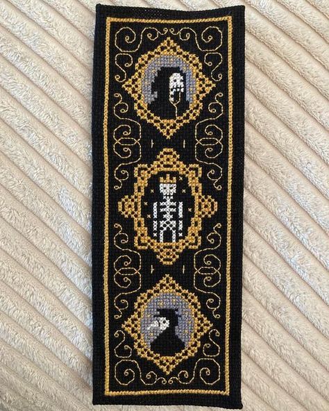 Grim Reaper Embroidery, Cross Stitch Skeleton, Crosstitch Bookmark, Crown Cross Stitch, Cross Stitch Bookmark Patterns, Golden Portrait, Black Cross Stitch, Cross Stitch Frame, Portrait Frames