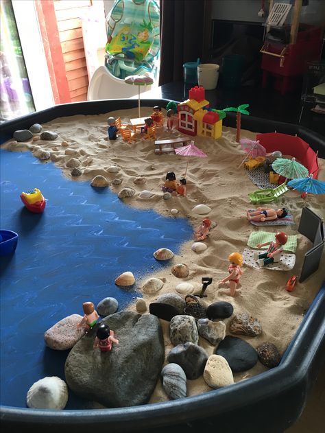 Seaside Tuff Tray Ideas, Beach Tuff Tray Ideas, Seaside Eyfs Activities, Nursery Activity Ideas 2-3, Seaside Crafts For Kids, Tuff Tray Activities For Toddlers, Beach Tuff Tray, Seaside Eyfs, What The Ladybird Heard