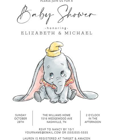 Dumbo Watercolor, Dumbo Baby Shower Theme, Dumbo Nursery, Baby Dumbo, Disney Baby Shower, Watercolor Baby Shower, Elephant Baby Shower Invitations, Baby Shower Invitaciones, Shower Welcome Sign