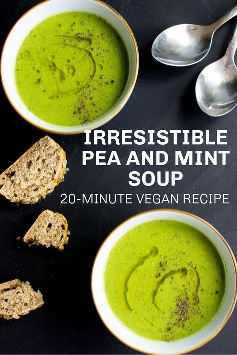 Pea And Mint Soup, Mint Soup, Soup Maker Recipes, Plant Based Lunch, British Dishes, Vegan Stew, Homemade Soup Recipe, Mint Recipes, Vegan Soup Recipes