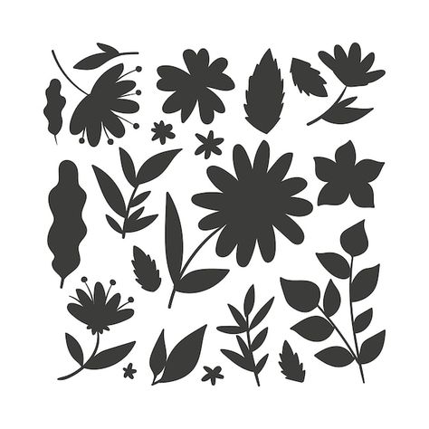 Hand drawn flower silhouettes illustrati... | Free Vector #Freepik #freevector #flower-silhouette #floral-silhouette #plant-silhouette #flower Plant Silhouette, Leaves Silhouette, Florist Branding, Florist Brand, Flower Silhouette, Free Svgs, Silhouette Illustration, Flower Stencil, Hand Drawn Flowers