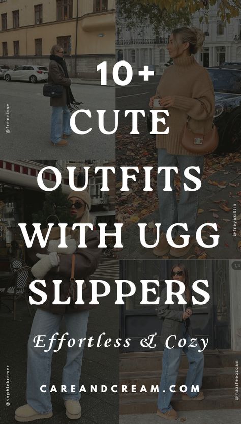 Wondering how to style UGG slippers this winter? Discover 10+ UGGs outfit ideas you’ll love! From UGG Tasman slippers outfit ideas to UGG Tazz slippers outfit ideas, we’ve got tips on how to wear them for comfy, cute cold weather outfits. Perfect for casual winter days, these UGG slippers outfits are a must-see! Winter outfits, cute outfits with UGG slippers. Ugg Slippers Outfit Winter, Tazz Slippers Outfit, Style Ugg Slippers, Ugg Tazz Slippers Outfit, Ugg Slippers Outfits, Outfits With Ugg Slippers, Ugg Slipper Outfit, Slouch Socks Outfit, Outfit Ideas Winter Aesthetic