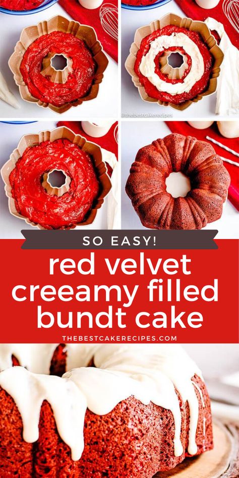 Valentines Cake Ideas Easy, Red Velvet Bunt Cake, Christmas Bundt Cake Recipes, Work Treats, Bunt Cake Recipe, Red Velvet Bundt, Christmas Bundt Cake, Cream Cheese Bundt Cake, Red Velvet Bundt Cake