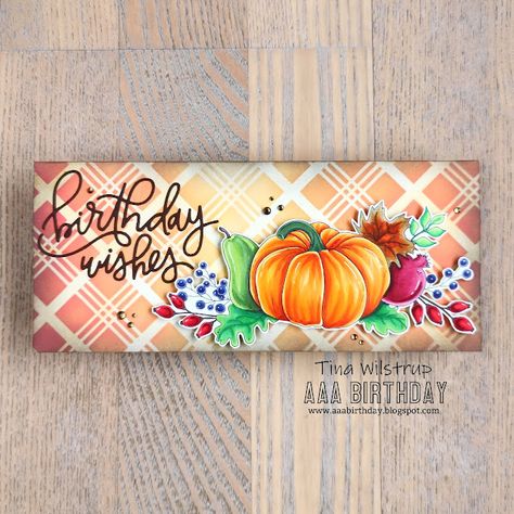 Birthday Challenge, October Challenge, Slim Line Cards, Autumn Bouquet, Pumpkin Images, Cute Donuts, Slimline Cards, Pumpkin Cards, Colors Of Nature