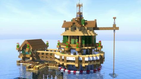 A house in the middle of the sea Minecraft Water House, Minecraft Cool, Construction Minecraft, House On The Water, Minecraft Idea, Minecraft Structures, Minecraft House Ideas, Bangunan Minecraft, Easy Minecraft Houses