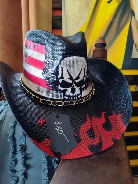 Harley Davidson Hats, Skull Flag, Asian Haircut, Women Hats, Hat Ideas, Western Hats, Men Clothes, Cow Boy, Cowboy Hat