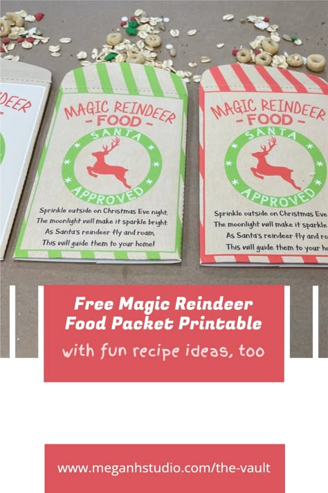 Download your free templates in different colors, work with your kids or students to cut them out and assmeble, then add the magic reindeer food and seal them up! magic reindeer food printable bag topper, magic reindeer food printables, magic reindeer food recipe, magic reindeer food poem, christmas class project, holiday craft ideas #meganhstudio #christmasprintable #magicreindeerfood #magicreindeerfoodrecipe #magicreindeerfoodtag #magicreindeerfoodlabel #freeprintables Breakfast With Santa Food Ideas, Reindeer Food Crafts For Kids, Reindeer Food Bar Ideas, Reindeer Food Poem Free Printable, Reindeer Food Recipe Kids, Reindeer Food Craft, Printable Reindeer Food Tags, Reindeer Food Printable Free, Christmas Grams