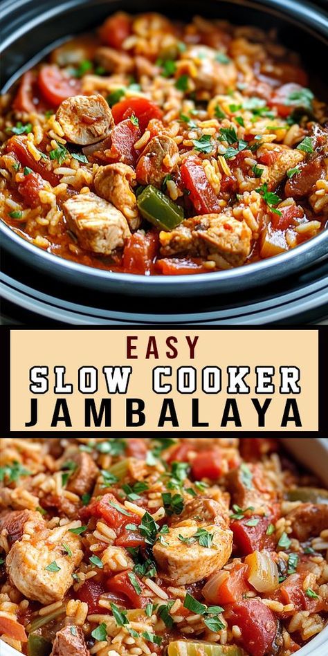 🌟 Dinner made easy! This Quick & Easy Slow Cooker Jambalaya brings all the authentic Cajun flavors to your table 🍛. Packed with sausage, shrimp, and veggies, it’s the perfect one-pot meal for busy nights. 🍤🥘 Try it today for a stress-free, flavor-packed dinner! #SlowCookerJambalaya #EasyDinnerRecipes #OnePotMeals #ComfortFood #CajunCooking #JambalayaRecipe Jambalaya Recipe Slow Cooker, Jambalaya Crockpot, Slow Cooker Jambalaya Recipe, Jambalaya Recipe Crockpot, Slow Cooker Sausage Recipes, Shrimp Jambalaya Recipe, Sausage Slow Cooker, Shrimp And Veggies, Jambalaya Recipe Easy