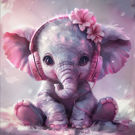 "Listening to the sweet sound of joy 🎶🐘🌸. This little elephant knows how to vibe in style! #adorablevibes #cutelistening #elephantlove #musicjoy #flowerpower #cuteandcozy #pinkandprecious #headphonesandflowers #sweetdreamer #elephantvibes #cuddlyandcute #fluffytunes #tinyjoy #pinkcutie #listeninghappiness #floralfriend #babyelephant #whimsicalbeauty #cozycomfort #musicalmood #purejoy #cutefluff #preciousmoments #cutesound" 🎧🌸🐘💕 Baby Elephant Art, Whimsical Elephant, Elephant Wallpaper, Tea Bag Art, Elephant Pictures, Elephant Love, Elephant Art, Black Love Art