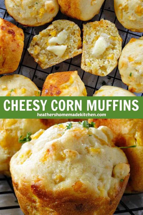 These Cheesy Corn Muffins are filled with an abundant amount of shredded cheese and corn kernels. A great side dish to any bowl of chili or backyard BBQ meal! Bbq Chicken Breast Recipe, Bowl Of Chili, Cornmeal Muffins, Cheesy Corn, Corn Cheese, Baked Bbq Chicken, Healthy Freezer Meals, Cornbread Muffins, Lemon Poppyseed Muffins