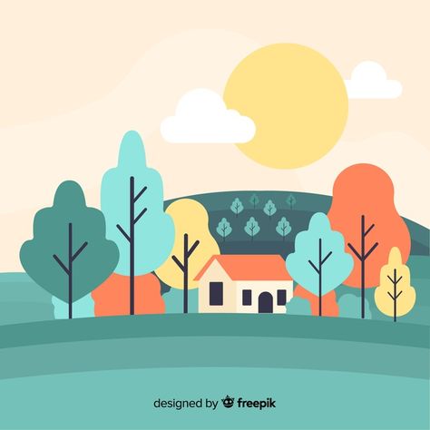 Nature decorative landscape flat design Flat Landscape Design, Flat Landscape Illustration, Flat Design Illustration Landscape, Flat Illustration Landscape, Flat Design Illustration Characters, Illustrator Landscape, Landscape Graphic Design, Landscape Vector Illustration, Flat Landscape