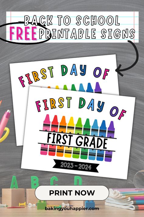 Free Printable First Day of School Signs, making your first day back to school memorable with these free easy to print Back to School signs! First Day Of Preschool Sign Free, First Day Of School Print Out, First Day Of Kindergarten Sign Free, First Day Of Kindergarten Sign Printable, Back To School Signs 1st Day Diy, Free Printable Back To School Signs, First Day Of School Sign Ideas, Free First Day Of School Printables, Back To School Signs 1st Day