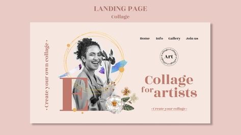 Collage for artists landing page templat... | Premium Psd #Freepik #psd #frame #floral #flower #design Collage Website, Restaurant Website Design, Digital Collage Art, Frame Floral, Restaurant Website, Brand Ideas, Landing Page Template, Editorial Layout, Collage Artists