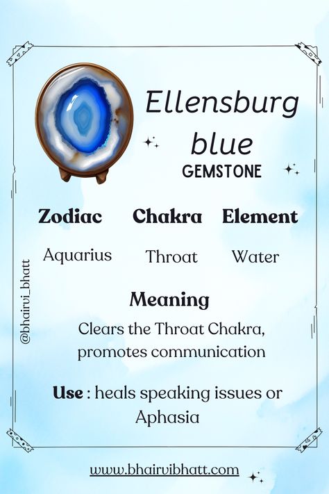 Ellensburg blue agate Ellensburg Blue Agate, Blue Agate Meaning, Agate Meaning, Aquarius Zodiac, Throat Chakra, Blue Agate, Blue Gemstones, Geology, Chakra