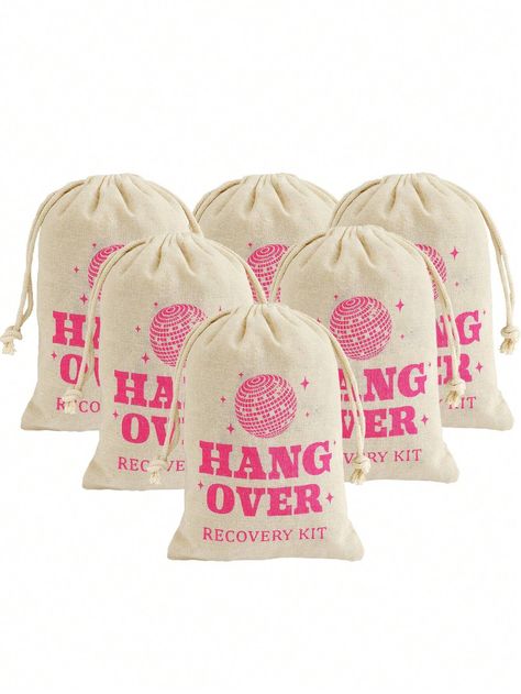 6pcs 'hangover Recovery Kit' Hangover Relief Kit Burlap Bag & Emergency Packaging Bag For Bachelor/ Bachelorette Party SuppliesI discovered amazing products on SHEIN.com, come check them out! Bride Gift Bags, Hangover Recovery Kit, Hangover Kit Bags, Bachelor Party Favors, Hen Party Favours, Burlap Gift Bags, Bachelorette Party Supplies, Emergency Bag, Hangover Kit