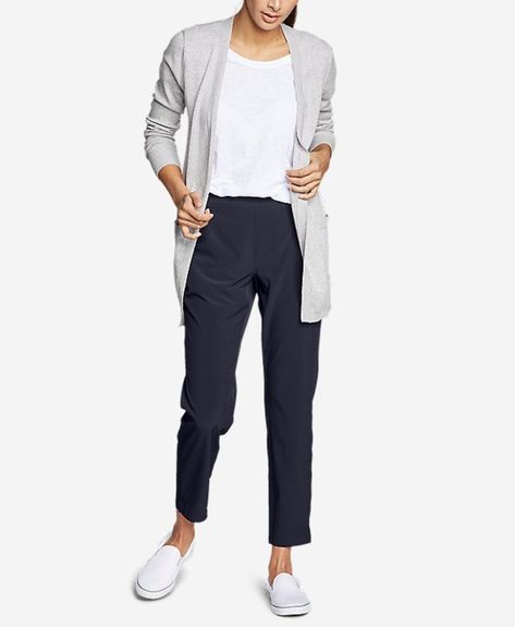 lightweight-travel-pants-womens-grey Best Travel Pants, Travel Pants Women, Comfortable Travel Outfit, Travel Attire, Airplane Outfits, Ankle Pants Women, Travel Clothes Women, Travel Pants, Lightweight Pants