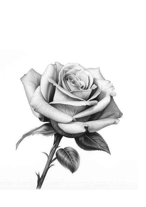 Rose Reference Photography, Rose Drawing Realistic, Realistic Rose Drawing, Rose Reference, Realistic Rose Tattoo, Rose Flower Tattoos, Rose Drawing Tattoo, Rose Tattoo Sleeve, Rose Stencil