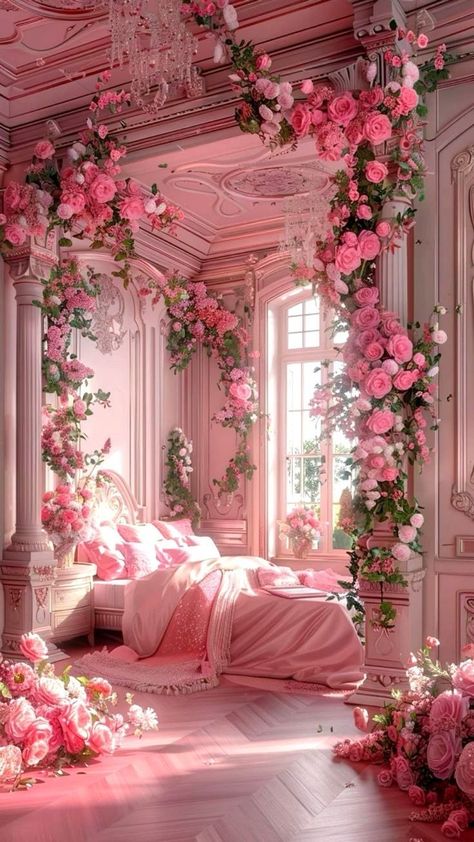 Pink Fantasy Bedroom, Dream Bedroom Inspiration, Tout Rose, Fantasy Rooms, Cute Bedroom Decor, Dream House Rooms, Dreamy Room, Dream Room Inspiration, Pink Bedroom