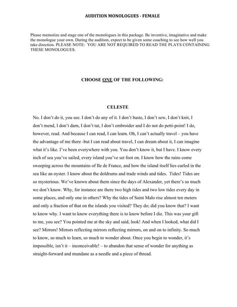 One Minute Monologues For Women, Funny Monologues For Women, Monologues Female Dramatic From Movies, Acting Monologues Female Funny, Movie Monologues Female, Dramatic Monologues For Women, Acting Monologues To Practice, 30 Second Monologues, Comedic Monologues For Women