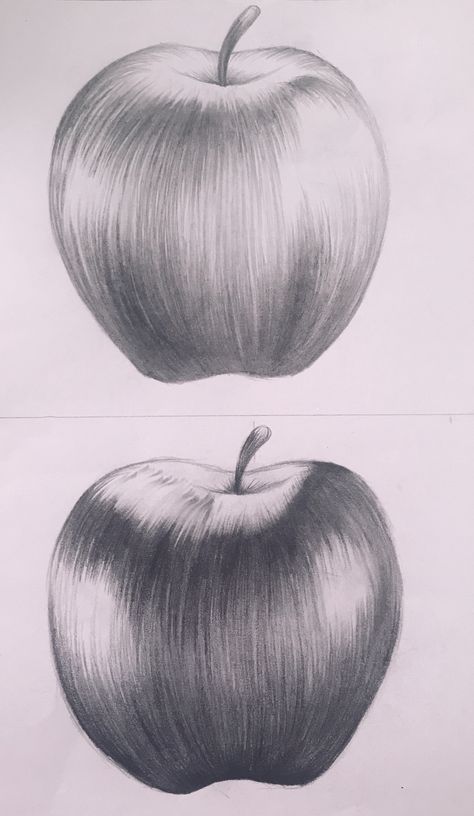 Apple Hatching Drawing, Fruits Pencil Shading, Apple Pencil Shading, Fruits Sketches Pencil, Fruit Pencil Drawing, Easy Realistic Drawings, Apple Pencil Drawing, Pencil Sketches Landscape, Apple Sketch