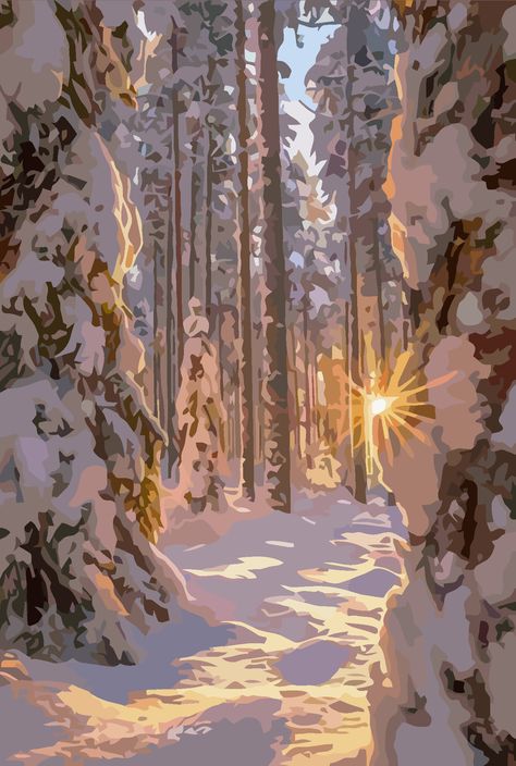 Winter Anime Scenery, Snowy Fantasy Art, Snowy Background Drawing, Anime Winter Background, Winter Art Wallpaper, Winter Gouache, Winter Concept Art, Christmas Art Wallpaper, Christmas Scenery Drawing