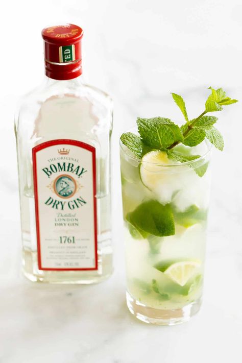 The Best Gin Mojito Recipe | Julie Blanner Gin Mojito Recipe, Gin Mojito, Watermelon Mojito Recipe, Vodka Mojito, Gin Recipe, Mojito Ingredients, Classic Mojito, Enchilada Ingredients, Lime Sorbet