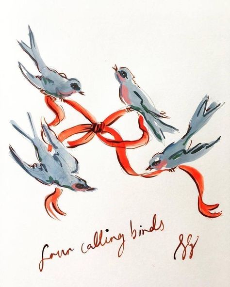 Four Calling Birds, Christmas Illustration, 그림 그리기, Christmas Art, R A, Line Drawing, A R, Just In Case, Art Inspo