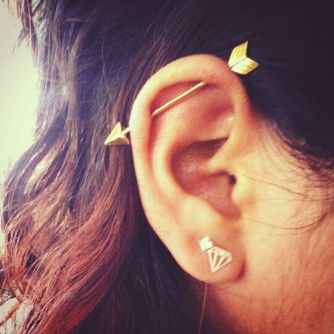 #gold #arrow #industrial #barbell Gold Arrow, Industrial Barbell, Industrial Piercing, Ear Cuff, Piercings, Cuff, Gold