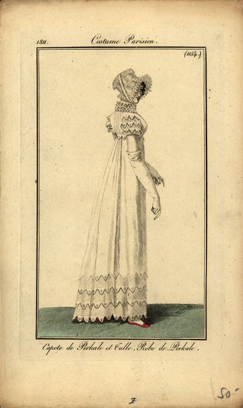 Day dress, 1811 - Fashion Plate Collection - University of Washington Digital Collections 1820 Fashion, Murdoch Mysteries, Regency Era Fashion, Morning Dress, Regency Dress, Regency Fashion, Country Dresses, Gothic Corset, Regency Era