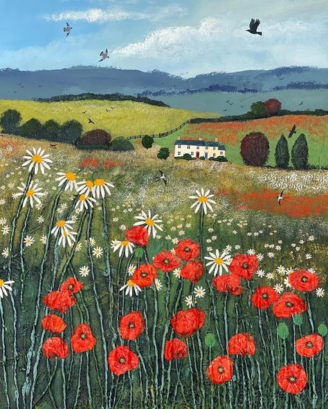 Jo Grundy, Mixed Media Landscape, Media Landscape, Poppy Painting, Acrylic Painting On Paper, Winter Wood, Seasons Art, Nature Drawing, Poppy Field