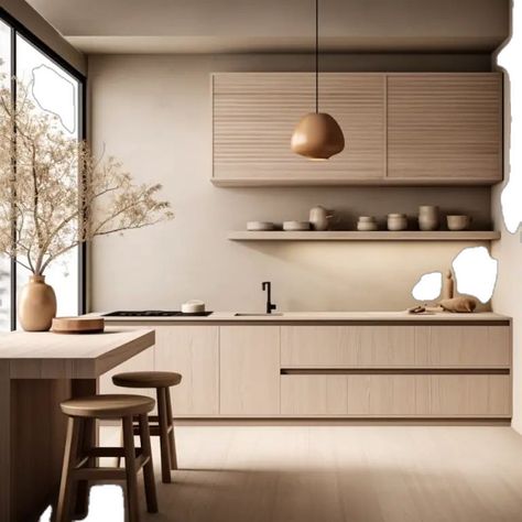 Japandi Kitchen And Living Room, Kitchen Interior Japandi, Japandi Design Kitchen, Japanese Scandinavian Interior Kitchen, Japandi Kitchen Living Room, Japandi Modern Kitchen, Japan Scandinavian Interior Design, Japandi Kitchen Interior, Japandi Apartment Kitchen