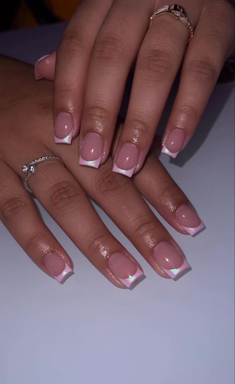 Shorties Nails Nude Pink, Pink Chrome French Tip Nails, Pink Chrome French, Feb Nails, French Tops, Chrome French Tips, Chrome French, Pink Chrome, Cute Acrylic Nail Designs