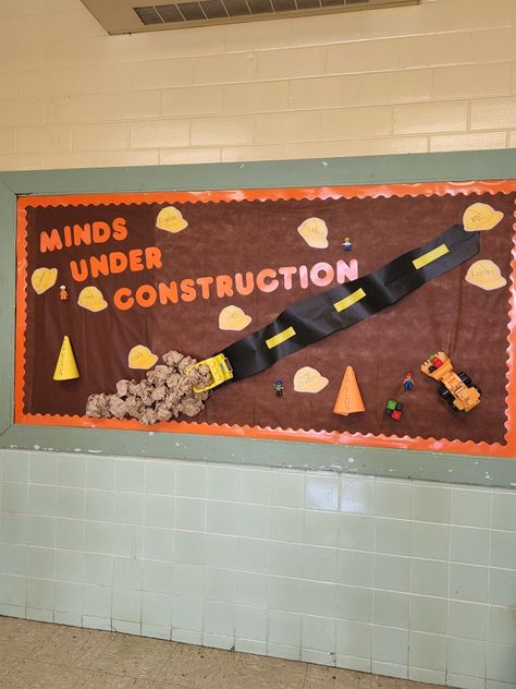 Under Construction Theme Classroom Bulletin Boards, Buildings Bulletin Board Ideas, Construction Theme Classroom Door, Construction Door Decorations, Construction Bulletin Board Preschool, Construction Themed Bulletin Board Ideas, Construction Bulletin Board Ideas, Construction Classroom Door, Construction Theme Bulletin Boards