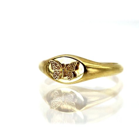 Honey Butterfly Signet Ring Butterfly Gold Ring 14k - Etsy Tiana Core, Gold Butterfly Ring, Flying Butterfly, Signature Bracelet, Collection Ideas, Gold Rings Simple, Fine Gold Jewelry, Gold Color Ring, Diamond Stacking Rings