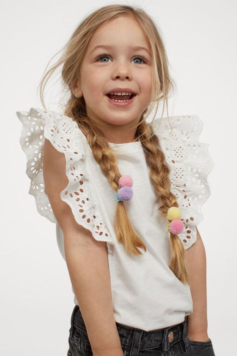 Hm Kids, Applique Top, Eyelet Embroidery, Eyelet Top, Family Photoshoot, Embroidery Details, Ruffle Top, Kids Wear, Fashion Company