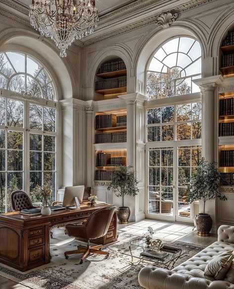 Romantic House Interior, Old Money Style House, Old Money Library Aesthetic, Old Money Office Aesthetic, London Mansion Interior, Royal Office, Old Money Mansions Interior, Mansion Study Room, Old Money Library