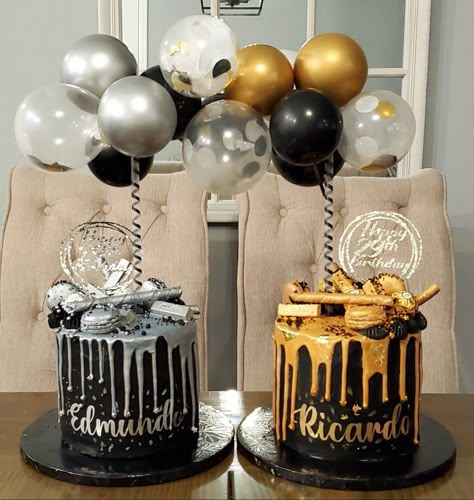 40th Birthday Cake For Twins, Twins 21st Birthday Cake, Twin Birthday Cakes For Adults, Gentlemen Cake, Warriors Cake, 21st Cake Ideas, Black And Gold Birthday Cake, Wedding Cake Options, Twin Birthday Cakes