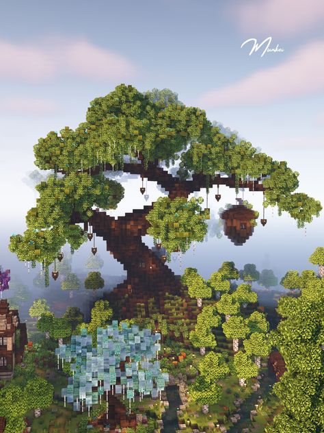 World Tree Minecraft, Ancient Tree Minecraft, Minecraft Fantasy City Ideas, Minecraft Massive Tree, Minecraft Willow Tree Design, Tree Of Life Minecraft, Enchanted Tree Minecraft, Large Custom Tree Minecraft, Megabuild Minecraft