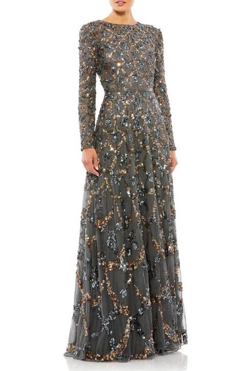 Women's Long Sleeve Formal Dresses & Evening Gowns | Nordstrom Mac Duggal Dresses, Sequin Embroidery, Sequin Prom Dresses, Sequin Gown, Green Prom Dress, Satin Prom Dress, Ball Gowns Prom, Mac Duggal, Mother Of The Bride Dress