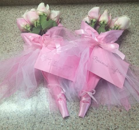 Dance recital roses with tutu's and toe ballet shoes.  Dance recital gift. Ballet Recital Flowers, Recital Flowers For Dancers, Dance Recital Flower Bouquet Ideas, First Dance Recital Gift, Ballet Recital Flower Bouquet, Dance Recital Bouquets, Dance Recital Bouquet Ideas, Recital Bouquet Ideas, Dance Recital Flowers