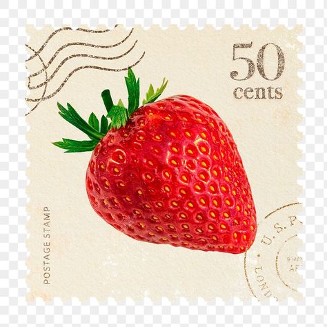 Strawberry Png Aesthetic, Stamps Aesthetic, Strawberry Stamp, Stamps Png, Fruit Stamp, Strawberry Stickers, Food Tattoo, Stamp Png, Sticker Transparent Background