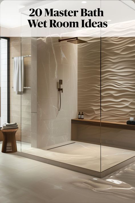 Transform your master bath into a luxurious oasis of relaxation and indulgence with a floor-to-ceiling tile wet room design Tile Wet Room, Master Bath With Wet Room, Wet Room Master Bath, Room Tiles Ideas, Master Bath Wet Room, Bath Wet Room, Wet Room Design, Wet Room Ideas, Master Bath Ideas