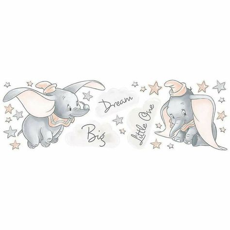 Dumbo Themed Nursery, Disney Sublimation, Dumbo Nursery, Disney Baby Rooms, Baby Dumbo, Paint Pottery, Sublimacion Ideas, Nursery Illustration, Dream Big Little One