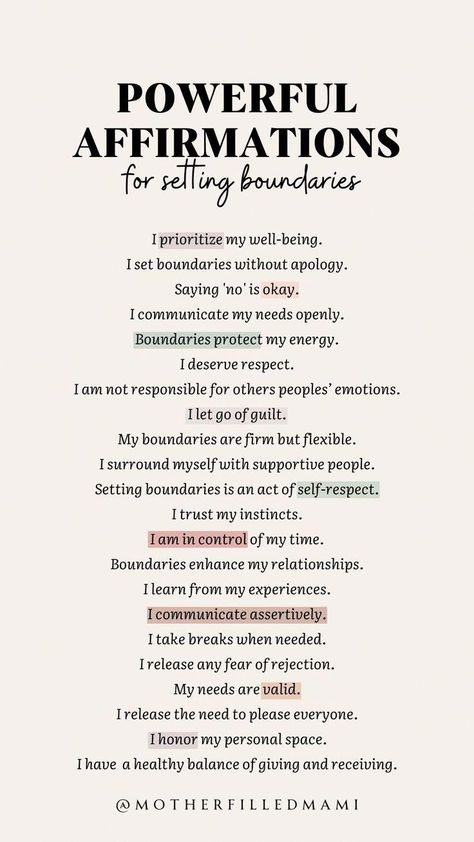 Powerful affirmations to help you start setting healthy boundaries in your life. #powerfulaffirmations #positiveaffirmations #dailyaffirmations #affirmations #boundaries #healthyboundaries #positiveselftalk Power Affirmations, Losing 40 Pounds, Positive Work Environment, Healing Affirmations, Setting Healthy Boundaries, Powerful Affirmations, Find Quotes, Motivational Stories, Healthy Boundaries