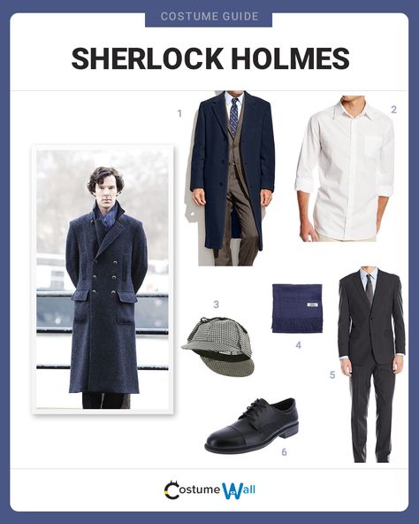 Get the guide to dress like just like Sherlock Holmes played by Benedict Cumberbatch on the BCC television show. Sherlock Holmes Halloween Costume, Sherlock Inspired Outfits, Sherlock Outfit, Sherlock Cosplay, Sherlock Holmes Costume, Kingsman Suits, Detective Costume, Detective Outfit, Geek Chic Fashion