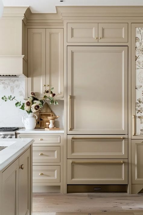 60+ Cozy Beige Kitchen Cabinet Color Ideas Ivory Painted Kitchen Cabinets, Cream Kitchen Cabinets With Gold Hardware, Schrock Kitchen Cabinets Coconut, Sand Colored Cabinets, Light Airy Kitchen Ideas, Agreeable Beige Kitchen Cabinets, Light Taupe Cabinets Kitchen, Sherwin Williams Tan Cabinet Colors, Tan Kitchen Island