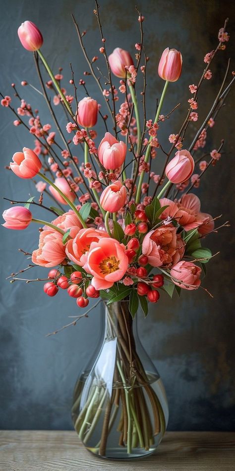 Tulip Arrangements Ideas, Tulip Flower Arrangements, Tulip Arrangement Ideas, Tulip Peony, Tulip Arrangement, Easy Garden Ideas, Bunches Of Flowers, Christmas Flower Decorations, Flower Boquet